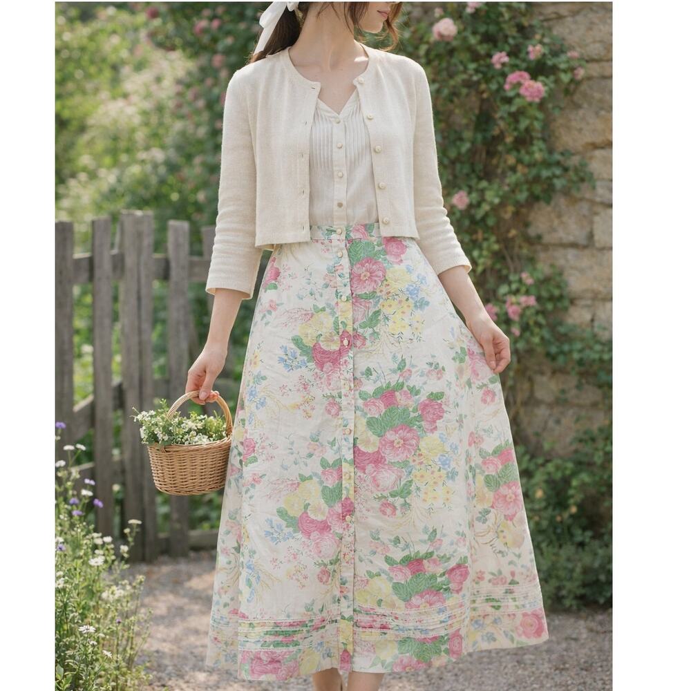 Lauren Ralph Lauren Floral Cotton Midi Skirt Petite Cottagecore Size 6P